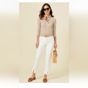 J. McLaughlin Durham Ruffle 3/4 Sleeve Cream Catalina Cloth Top Size Large.